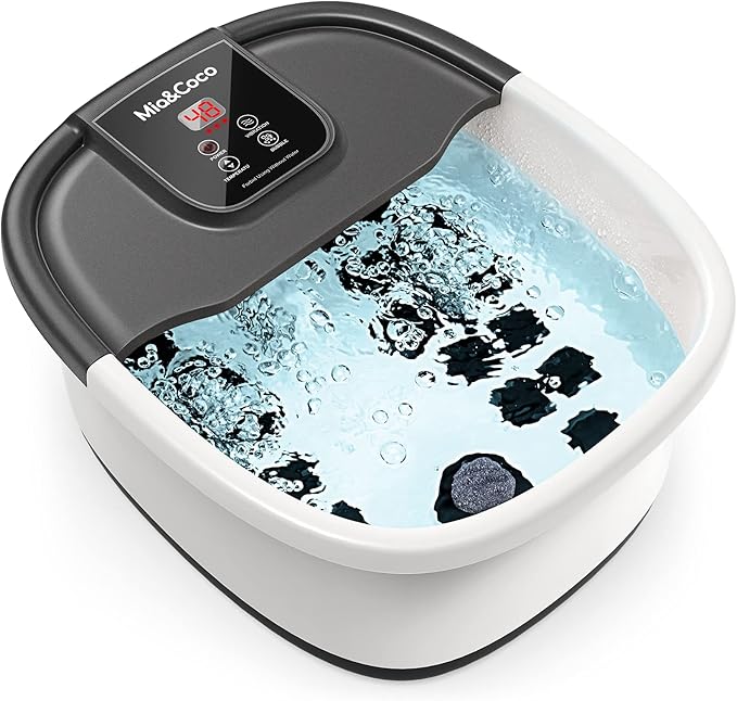 Mia&Coco Foot Bath Spa Soak Tub, Massager with Heat, Bubbles,Vibration,Auto & Manual Temperature Control & Pedicure Feet Spa, Warm Soothing Soak Relief with 22 Removable Rollers (Black&White)