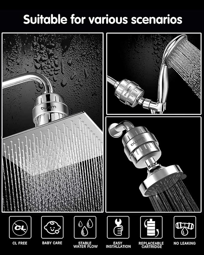 15 Stage Shower Filter Cartridge,High output Universal replacement filter cartridge, Remove Chlorine Heavy Metals and Other Sediments, VitaminC Water Softener Reduces Dry Itchy Skin Dandruff BWDM(4X)