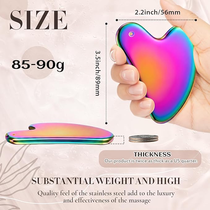 Nuanchu Stainless Steel Gua Sha Facial Tool, Metal Gua Sha for Lymphatic Drainage, Guasha Face Sculpting Double Chin Reduce with Pouch Mother Day Self Care Gift(Rainbow)