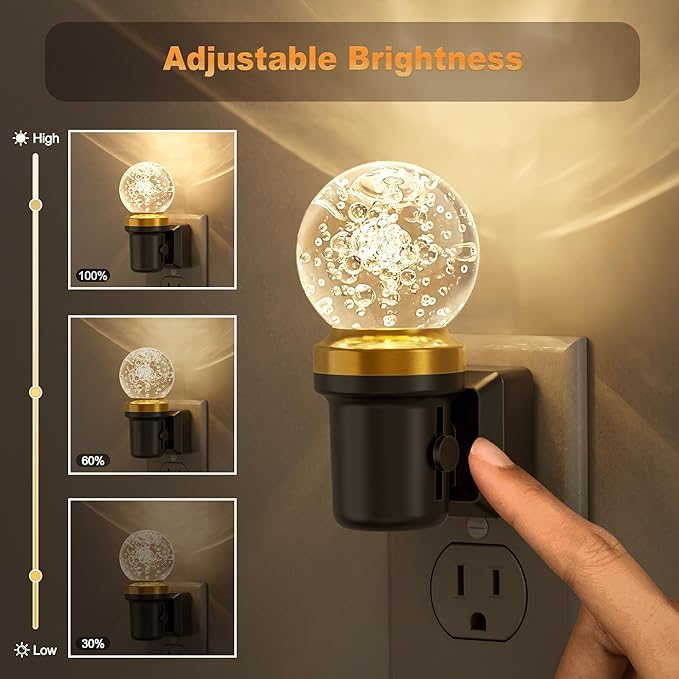 JandCase Night Lights Plug into Wall, Dimmable Night Light Pulg in, Globular Automatic Night Lights with Auto Light Sensor, Adjustable Brightness 3000K LED Night Light, for Bedroom Hallway