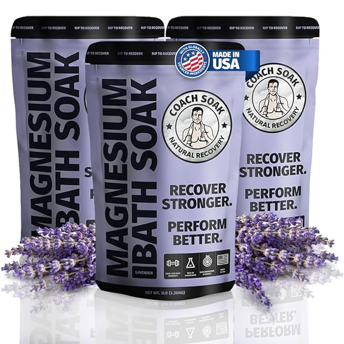 Coach Soak Recovery Bath Soak - Alternative to Epsom Salt Bath Soak - Fast-Absorbing Pure Magnesium Flakes & Dead Sea Salt with 21 Minerals, Bath Salts & Essential Oils - 9 lb, Calming Lavender