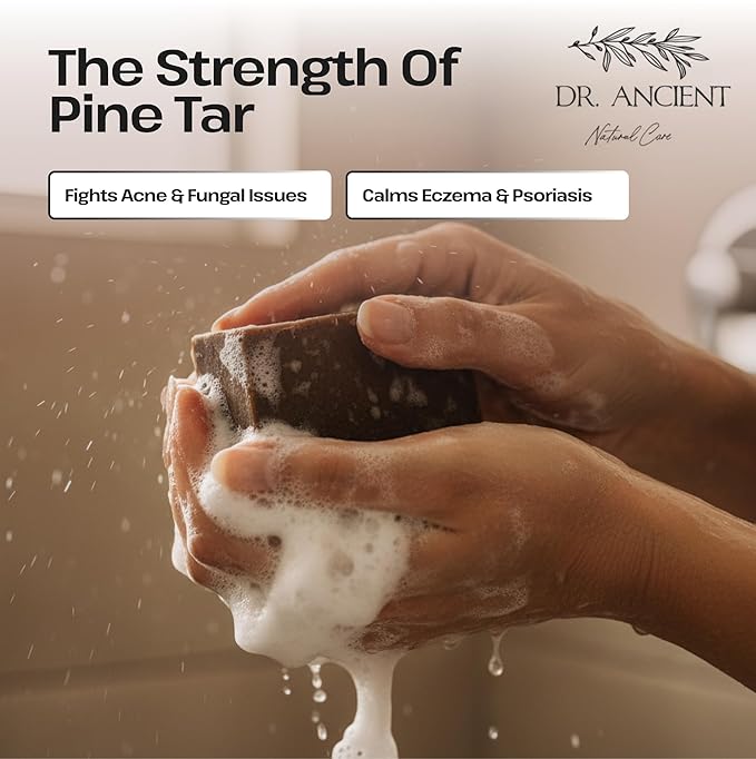 Dr.Ancient Pine Tar Black Soap Bar, Organic Soap Bars Handcrafted the Traditional Way, Natural Chemical-Free, Vegan, Used for Face and Body, Deep Cleansing, and Nourishing Daily Skin