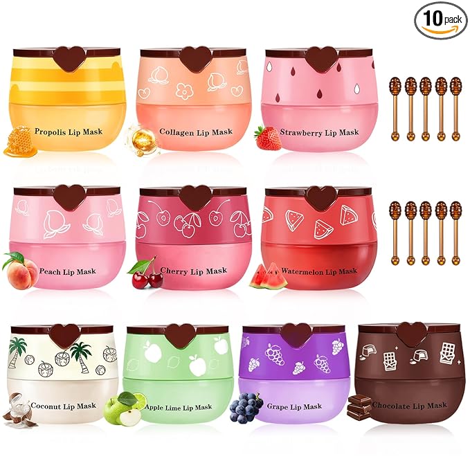 10PCS Honey Pot Lip Balm,Moisturizing Bee Lip Balm,Fruity Lip Sleeping Mask,Hydrating Lip Mask Overnight,Prevention Dry and Cracked,Reduces Lip Lines Lip Care Products