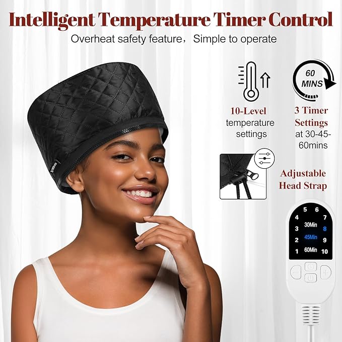 TEPENAR Hair Steamer for Deep Conditioning: Upgraded Heat Cap with 10-Level Fast Heating 3 Time Settings for Natural Hair Portable Thermal Steam Cap for Home Hair Treatment