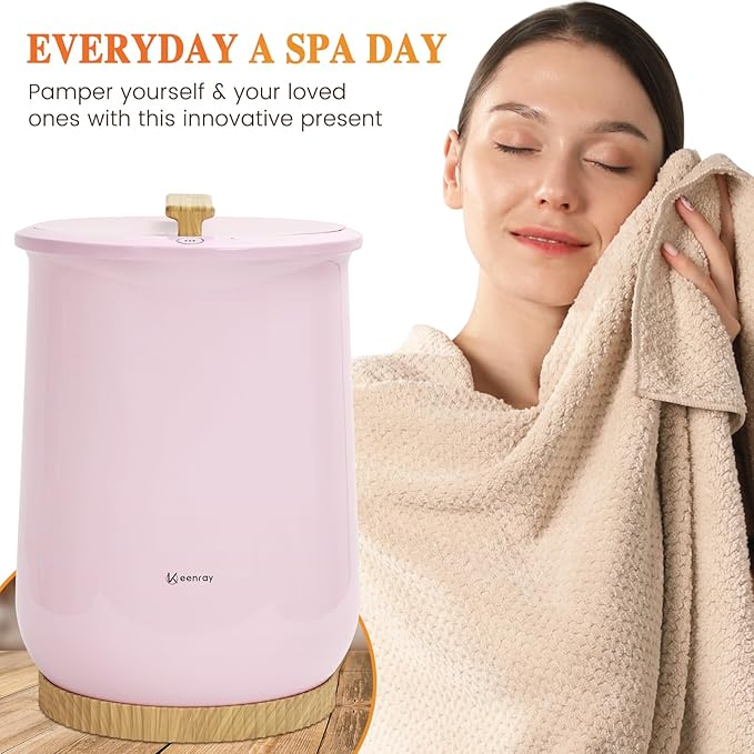 Keenray Towel Warmer, Luxury Towel Warmer Bucket, Large Towel Warmers for Bathroom, Auto Shut Off, Fits Up to Two 40"X70" Oversized Towels, Bathrobes, Blankets, PJ's and More, CL1(Pink)