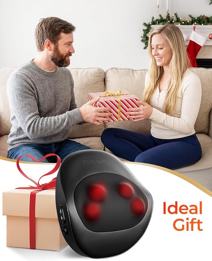 Electric Neck Massager Pillow, Ultra-Quiet Corded Neck and Shoulder Massager with Heat, Portable 3D Kneading for Shoulder, Leg & Calf Muscle Pain Relief, Relaxing Gift for Men & Women