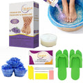 Deluxe 6 Step Pedicure Kit with Massage Oil Candle, Epsom Salt, Callus Remover Gel, Collagen Mask & Shea Butter Lotion + Disposable Pedicure Kit, Liner & Slippers (20 Sets, Lavender)