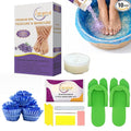 Deluxe 6 Step Pedicure Kit with Massage Oil Candle, Epsom Salt, Callus Remover Gel, Collagen Mask & Shea Butter Lotion + Disposable Pedicure Kit, Liner & Slippers (50 Sets, Lavender)