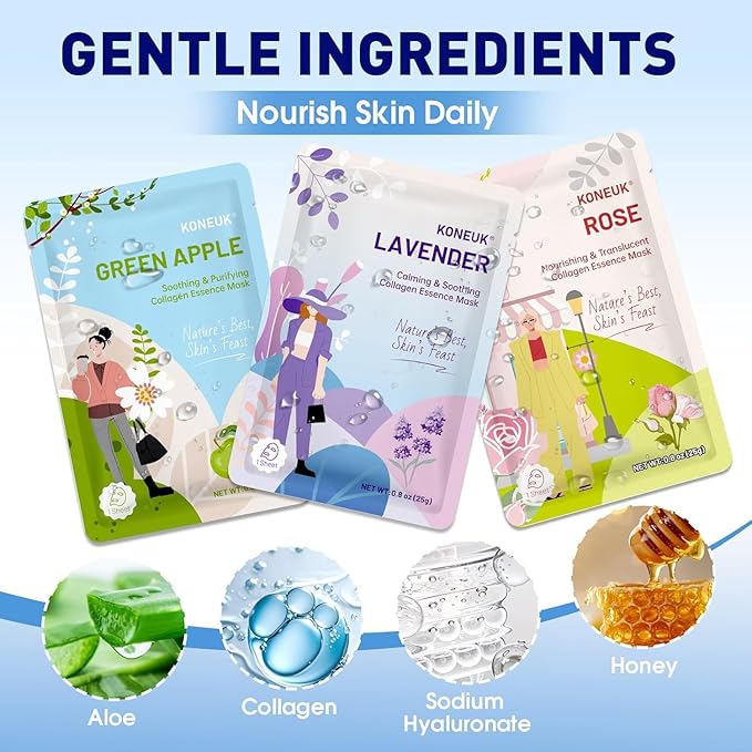 54 Pack Bulk Sheet Face Masks Skincare, Hydrating and Moisturizing Face Mask for All Skin Types, Collagen Facial Masks for Skin Care, Mothers Day Gifts, Teacher Appreciation Gifts (9 Types x 6 Pcs)