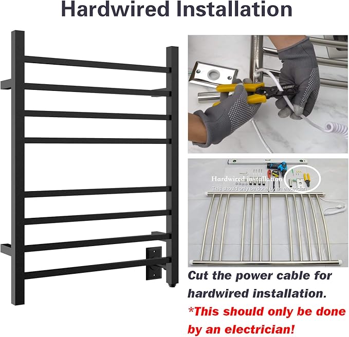 HEATGENE Towel Warmer, Heated Towel Warmer Rack, Wall-Mounted Hardwired/Plug-in Electric Towel Warmers for Bathroom, Hot Towel Rails - Matte Black