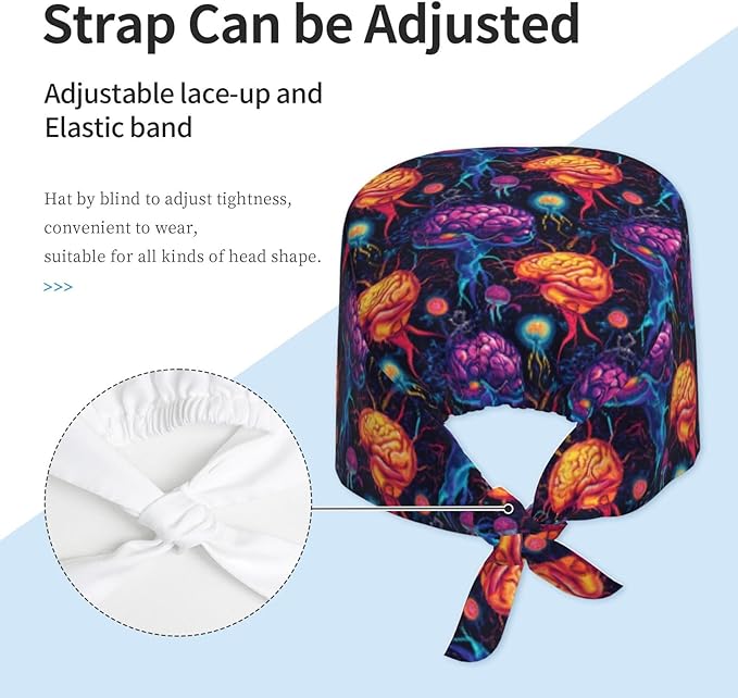 Alligator Ice Cream Working Cap, Scrub Cap with Sweatband, Adjustable Tie Back Hat Breathable Headgear for Women/Men