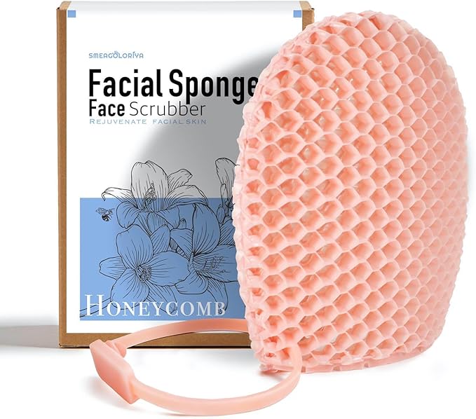 Facial Sponge - Deep Exfoliating Face Mitt, Honeycomb Face Exfoliator for Smoother, Younger Looking Skin, Dead and Dry Skin Remover for Men & Women, Pink