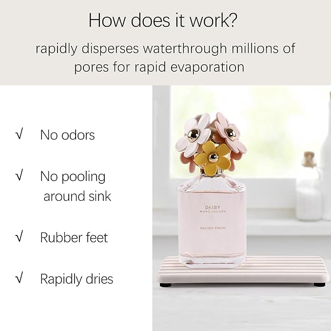 Set of 4 Bathroom Vanity Tray, Quick-Dry Diatomite Kitchen Tray with Non-Slip Pads | Water Absorbing Stone Used for Soap, Sponges, Cosmetics | Eco-Friendly Bath Sink Organizer