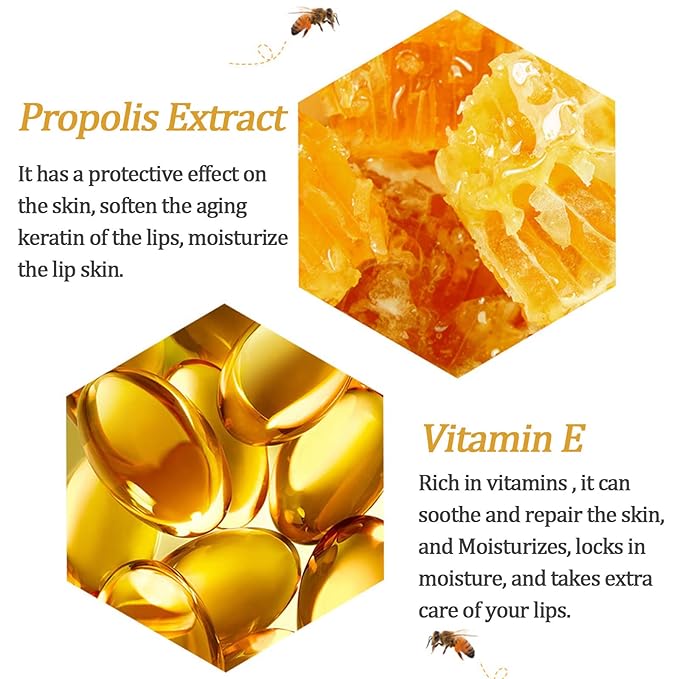 2 PCS Bee Lip Balm Lip Mask Honey Pot, Honey & Strawberry Lip Mask Propolis Moisturizing Lip Balm, Hydrating Prevention Dry & Cracked, Mothers Day Gifts, Teacher Appreciation Gifts, Party Favors
