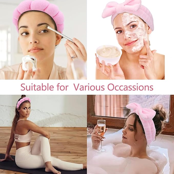 6 Pcs Elastic Microfiber Spa Headband Set for Women - Makeup, Skincare, Face Wash Wristbands, Beauty.(pink)