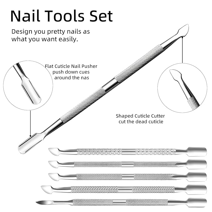 20 Pcs Cuticle Pusher Tools, Professional Dual Sided Stainless Steel Cuticle Trimmer & Remover for Toenails and Fingernails, Manicure Pedicure Tool for Gel Polish Removal