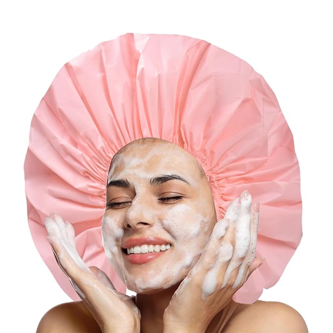 Jumbo Size Shower Cap 2 PCS Waterproof Shower Caps for Women, Extra Large Shower Cap, Reusable Super Large Bath Caps Hair Cap for Long Thick Curly Hair, Locs, Twist Braids - Pink + Blue