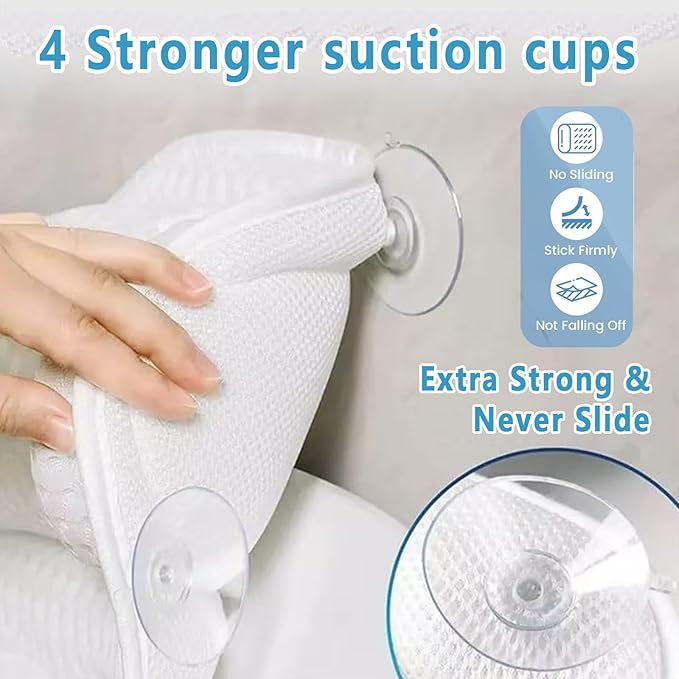 Luxury Bathtub Pillow, 4D Air Mesh Soft Bath Pillow for Tub, Non-Slip Suction Cups Bath Cushion, Ergonomic Head Neck Back Support Bath Pillow, Comfortable Spa Bath Accessories Gift for Women