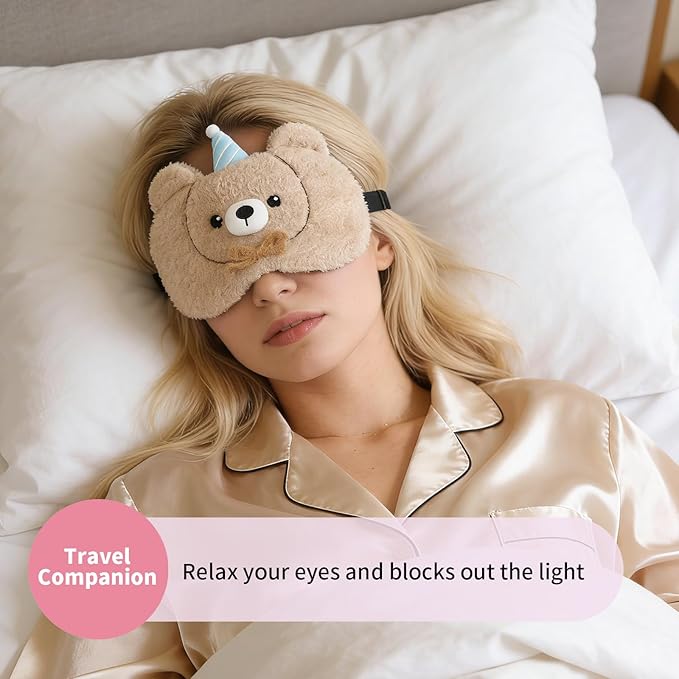 PERFECTSIGHT Sleep Eye Masks, Cute Sleep Eye Cover Lightweight Adjustable Eyeshade Mask Cover for Women Men Sleep Travel Nap, Cake Bear