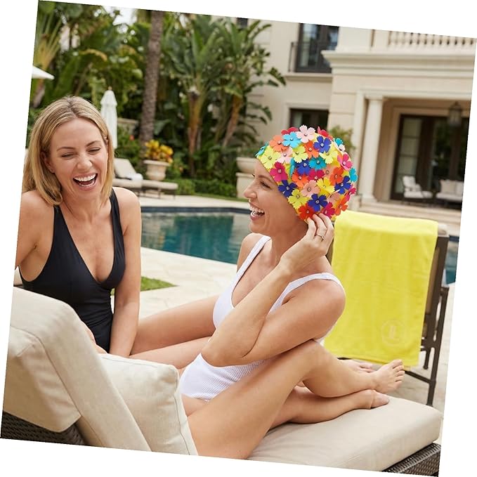 Toyvian Ladies Flower Swimming Cap, Simulation Floral Petal Swim Hat for Women, Rhinestone Bathing Hat for Pool Beach Spa
