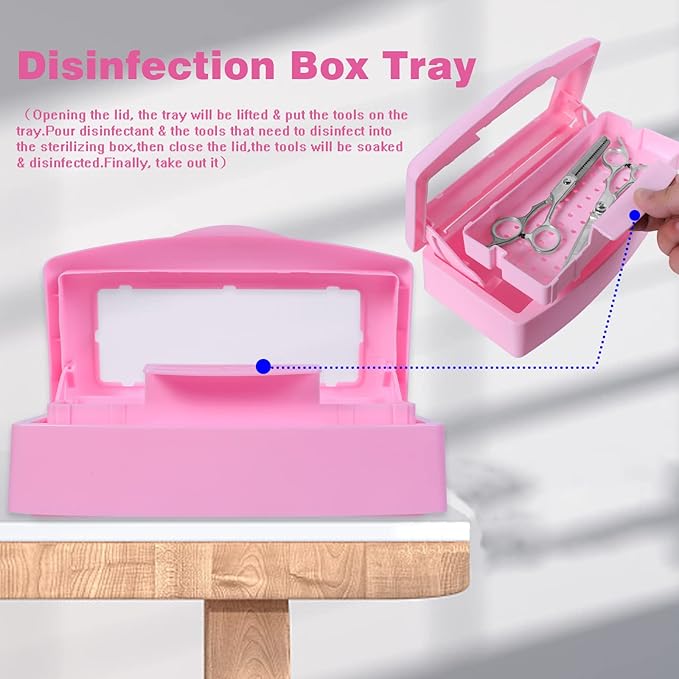 Plastic Sterilizing Tray-Sterilization Tray,Clean Sterilizer Box Storage Organizer for Nail,Tweezers,Hair Salon,Spa & Cutter Manicure Equipment-Clear Lid Pink