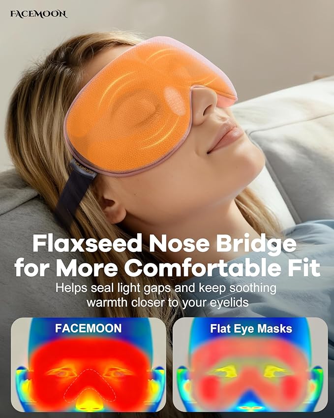 FACEMOON Cordless Heated Eye Mask for Stye & Eye Relief - Rechargeable Warm Compress for Dry Eyes, MGD & Blepharitis - Electric Warming Sleep Mask with Natural Flaxseed Heating (Pink)