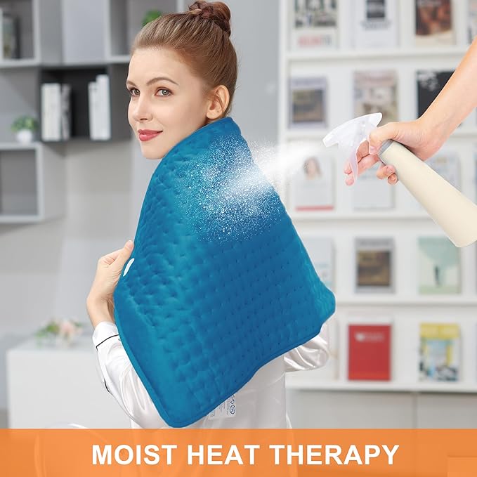 Deepsoon Heating Pad,Electric Heating Pads for Back,Neck,Moist Heating Pad for Abdomen Shoulder Knee Legs,Dry/Moist Heat&Auto Shut Off,Mother's Day Birthday for Men and Women,Blue,33x17 Inch