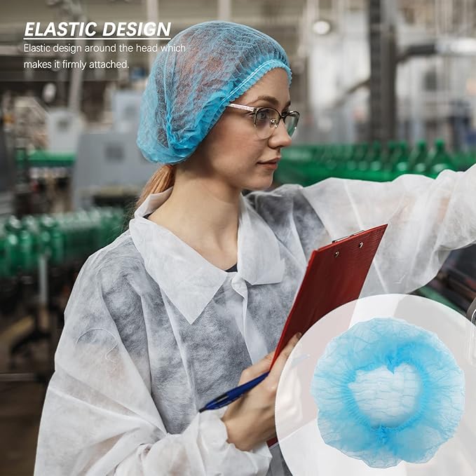 100 Pack 21" Disposable Nonwoven Bouffant Caps Hair Net for Hospital Salon Spa Catering and Dust-free Workspace (blue)