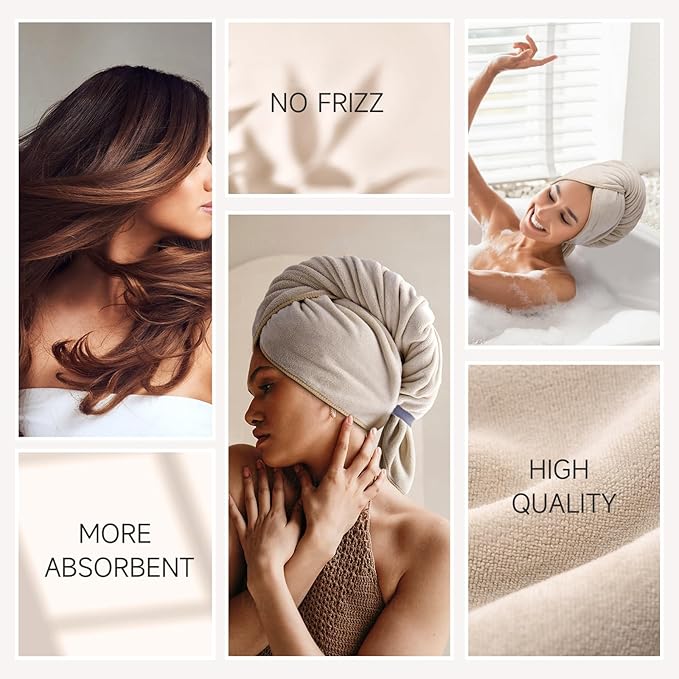 Umisleep 100% Microfiber Hair Towel, 41" x 22" Super Absorbent Towel Wrap with Elastic Loop, Large Curly Hair Towel for Women Long, Thick Hair, Camel