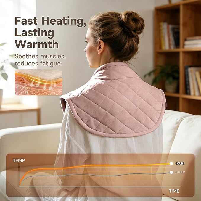 GOTCOZY Heating pad for Neck and Shoulders Pain Relief-Heat Wrap pad with Deep Penetrating Heat, 3H Auto Shut Off, 6 Heat Settings, 22"x23"Size, Ideal Gift for Women, Men, Elderly (Rose Pink)