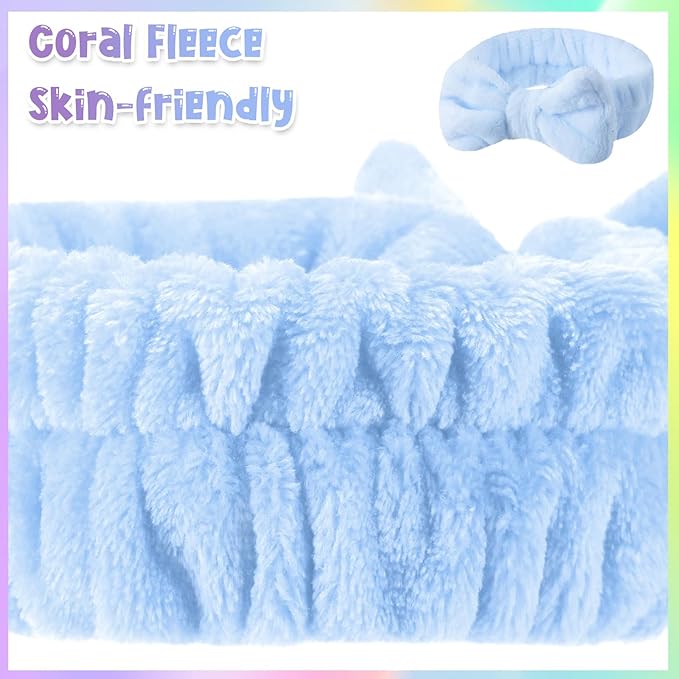 WILLBOND 48 Pieces Spa Headband Bulk Skincare Headbands Face Wash Makeup Hairband Bow Facial Washing Face Head Wraps Adjustable Soft Flannel Towel for Women Shower (Pastel)