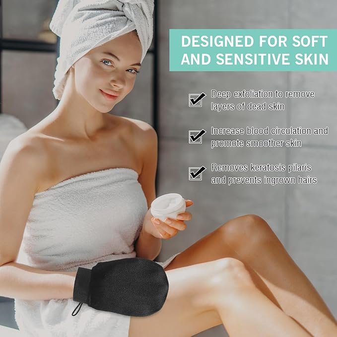 FoldTier 20 Pcs Exfoliating Glove Bulk Summer Exfoliator Mitt Body Scrubber 150d Viscose Fiber Skin Korean Scrub Mitt for Spa Massage Dead Skin Remover for Men and Women(20 Pcs,Black, White, Gray)