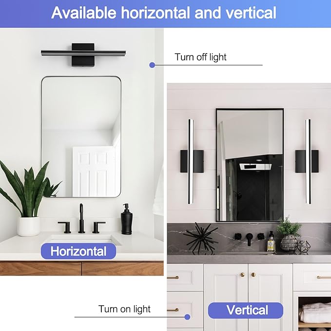 Black Bathroom Vanity Lights 16 Inch LED Lights Over Mirror for Bathroom 9W Bath Lamp Cool White 6000K Vanity Lighting Fixtures Black Modern Wall Lighting for Mirror