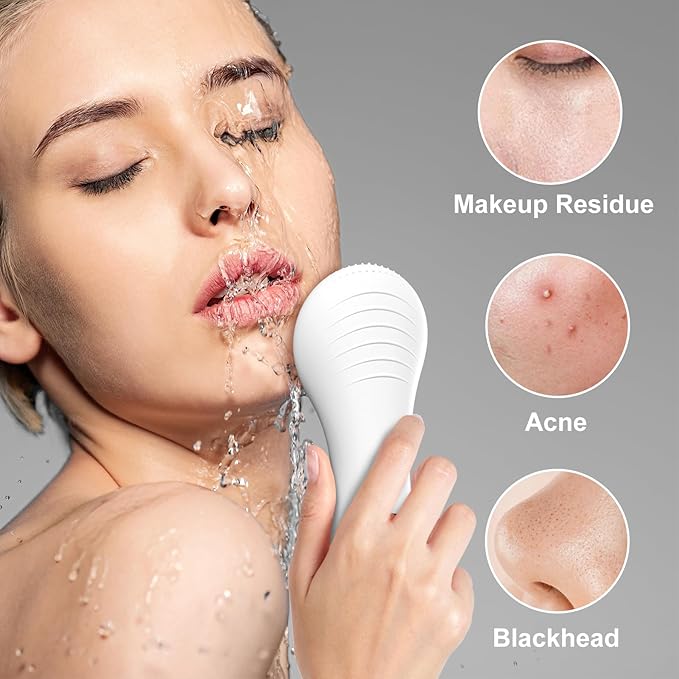 OWLMATE Facial Cleansing Brush, Electric Face Scrubber for Men & Women Waterproof Rechargeable Sonic Vibrating Soft Silicone Face Cleanser Brush for Deep Cleansing, Exfoliating, Massaging (White)