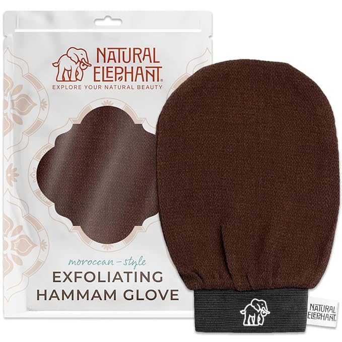 Natural Elephant Exfoliating Hammam Glove | Authentic Moroccan Kessa Body Scrub Mitt for Spa-Quality Skin Renewal (Chocolate Brown Single)