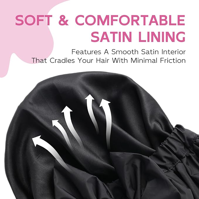 Years Calm Extra Large Shower Cap for Long Thick Hair – Waterproof Double Layer Bath Cap with Satin Lining, Secure Elastic Fit for Braids, Curls & Extensions