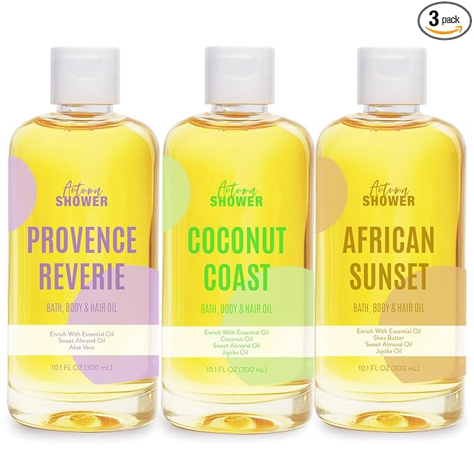 Bath Oil Body Oil Oil with Sweet Almond, Jojoba Oil, Sweet Almond & Lavender & Coconut Bath Oils Mother's Day Gift for Women, Multiuse Oil for Hair & Dry Skin 30 fl oz (Pack of 3)