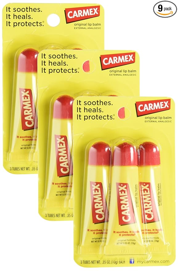 Carmex Original Flavor Moisturizing Lip Balm Tube Value Pack,0.35 Ounce (Pack of 9)