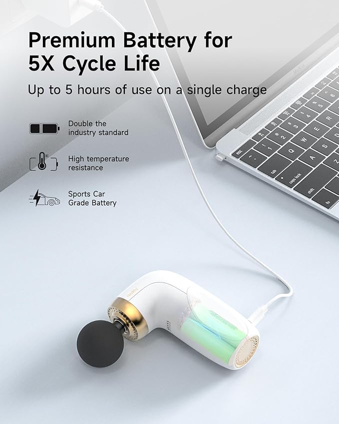 HEYCHY A1 Super Mini Massage Gun, Percussion Deep Tissues Muscle Massager, Travel Massage Gun, Compact Sports Massager, Portable Handheld Massager for Office Gifts for Him/Her, Home, Athletes(White)