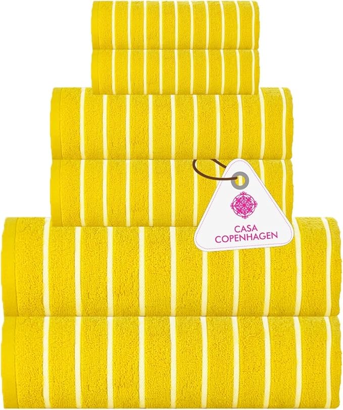CASA COPENHAGEN Ecstatic 6Pcs 100% Egyptian Cotton Large Designer Towels Gift Set- Butter Yellow, 600GSM, 2Bath 2Hand 2Washcloths, Bath Towels for Bathroom Set for Women & Men