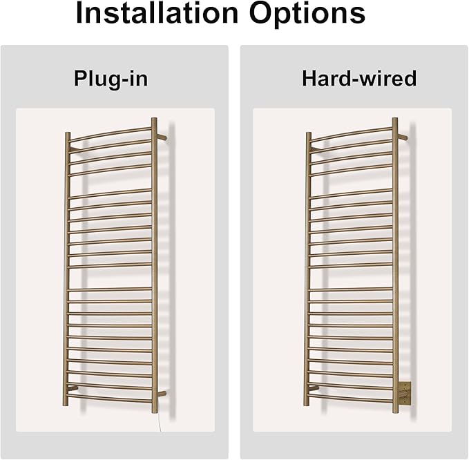 Electric Towel Warmer - Wall Mounted Bathroom Heated Towel Rack, Plug-in Design & Brushed Stainless Steel Finish Gold 21 Bar