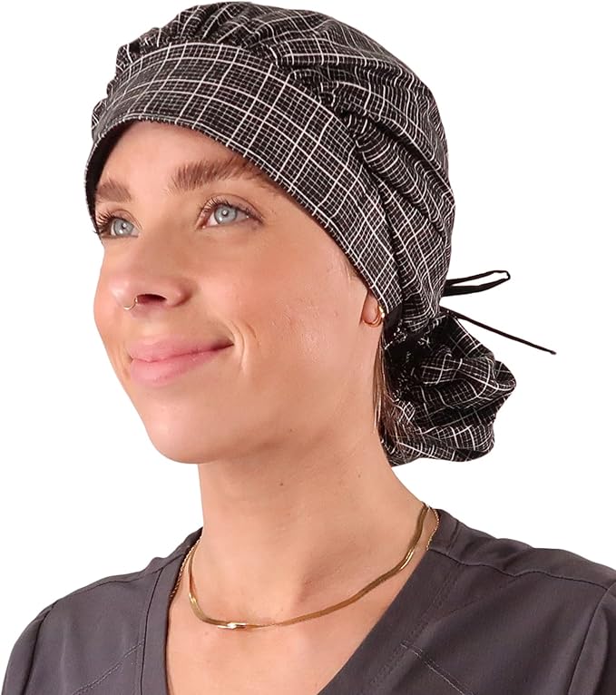 Sparkling EARTH Banded Bouffant Surgical Scrub Ponytail Working Caps and Built-in Sweatband - 100% Cotton - Made in The USA