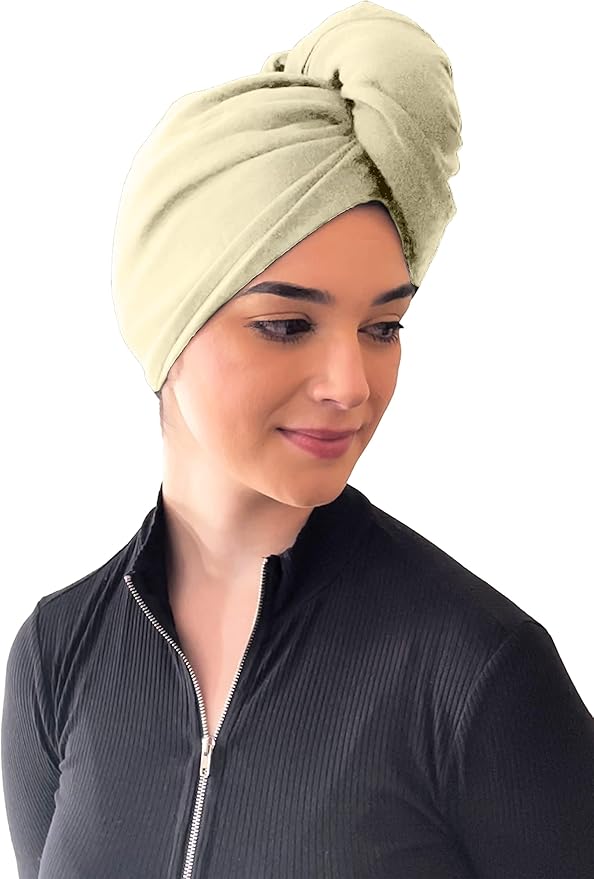 Elizabeth Roberts 100% Cotton T Shirt Hair Towel Wrap Plopping Essential Turban Style Hair Drying Towel for Women and Men All Hair Types and Styles, Cream