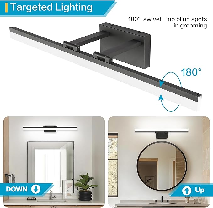 SOLFART 31.5 Inch 5 Color Adjustable Vanity Lights Over Mirror Vanity Lighting Fixtures for Bath Matt Black Bathroom Light Fixtures Over Mirror Black Led Modern Light Bar 5CCT