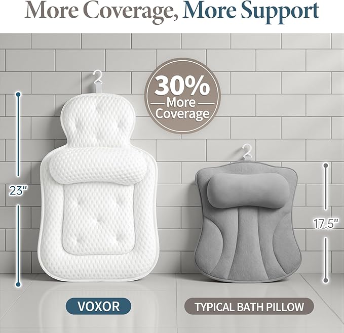 Bath Pillows for Tub, Comfortable Bathtub Cushion for Head and Neck with Soft 3D Mesh Fabric and 54 Non-Slip Suction Cups, Relaxing Tub and Shower Accessories Spa Gift White Extra Thick