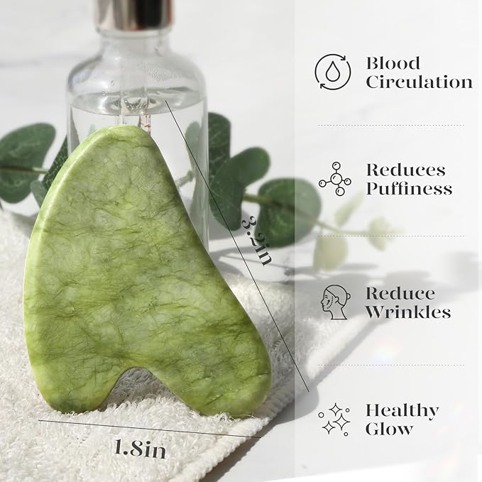 BAIMEI Rose Quartz Roller Set & Xiuyan Jade Gua Sha – Face Massager Tool and Guasha Tool for Face