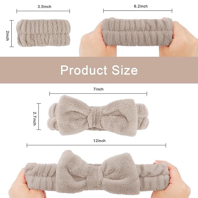 CIEHER 12 PCS Makeup Headband for Women Wrist Washband Scrunchies Cuffs for Washing Face, Soft Bow Hair Band Matching Wristbands, Black, Grey, Light Coffee, Beige
