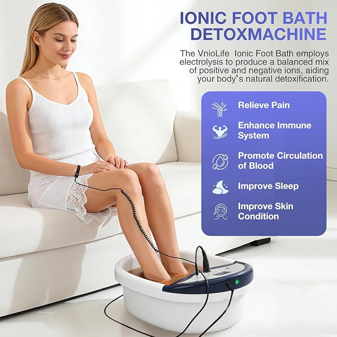Ionic Foot Detox Machine,Detox Foot Bath Machine, Foot Spa with Epsom Salt, 2 Array Plates, Timer, Wristband & Large LCD, Foot Massage Basin for Home Hydrotherapy