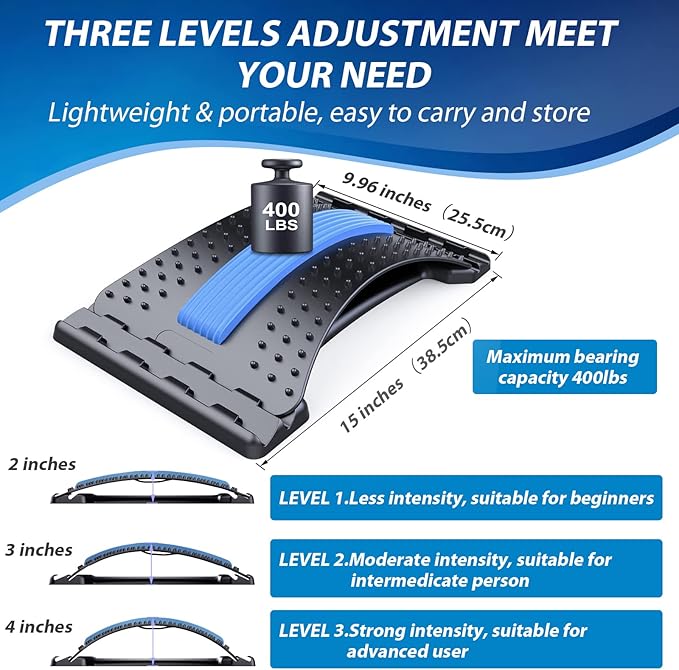 MINOLL Back Stretcher for Lower Back Pain Relief, Multiple Level Adjustable Arch Lumbar Back Cracker Board, Back Cracking Device, Back Massager for Scoliosis, Spine Decompression Support