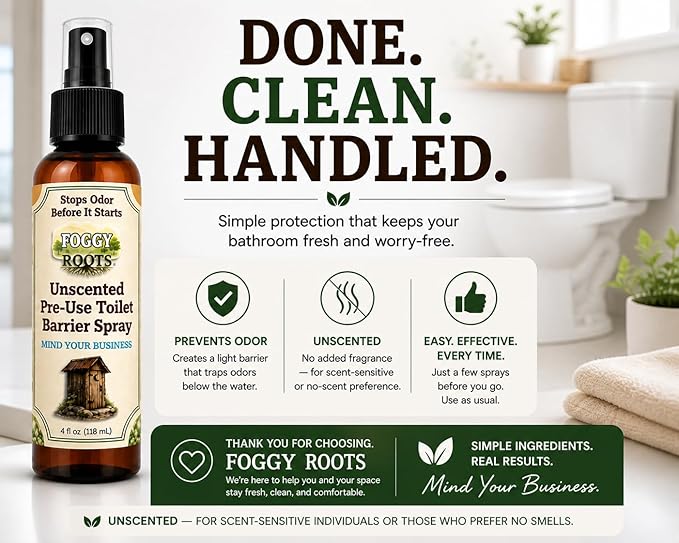 Unscented Pre-Poop Toilet Spray – Stops Odor Before It Starts, Bathroom Odor Eliminator for Toilet, 4 oz (200+ Uses) Travel, Home & Work